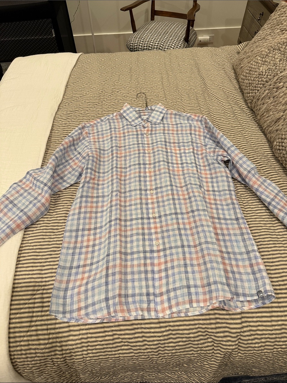 Peter Millar Lightweight Plaid Button-Down in Light Blue and Peach